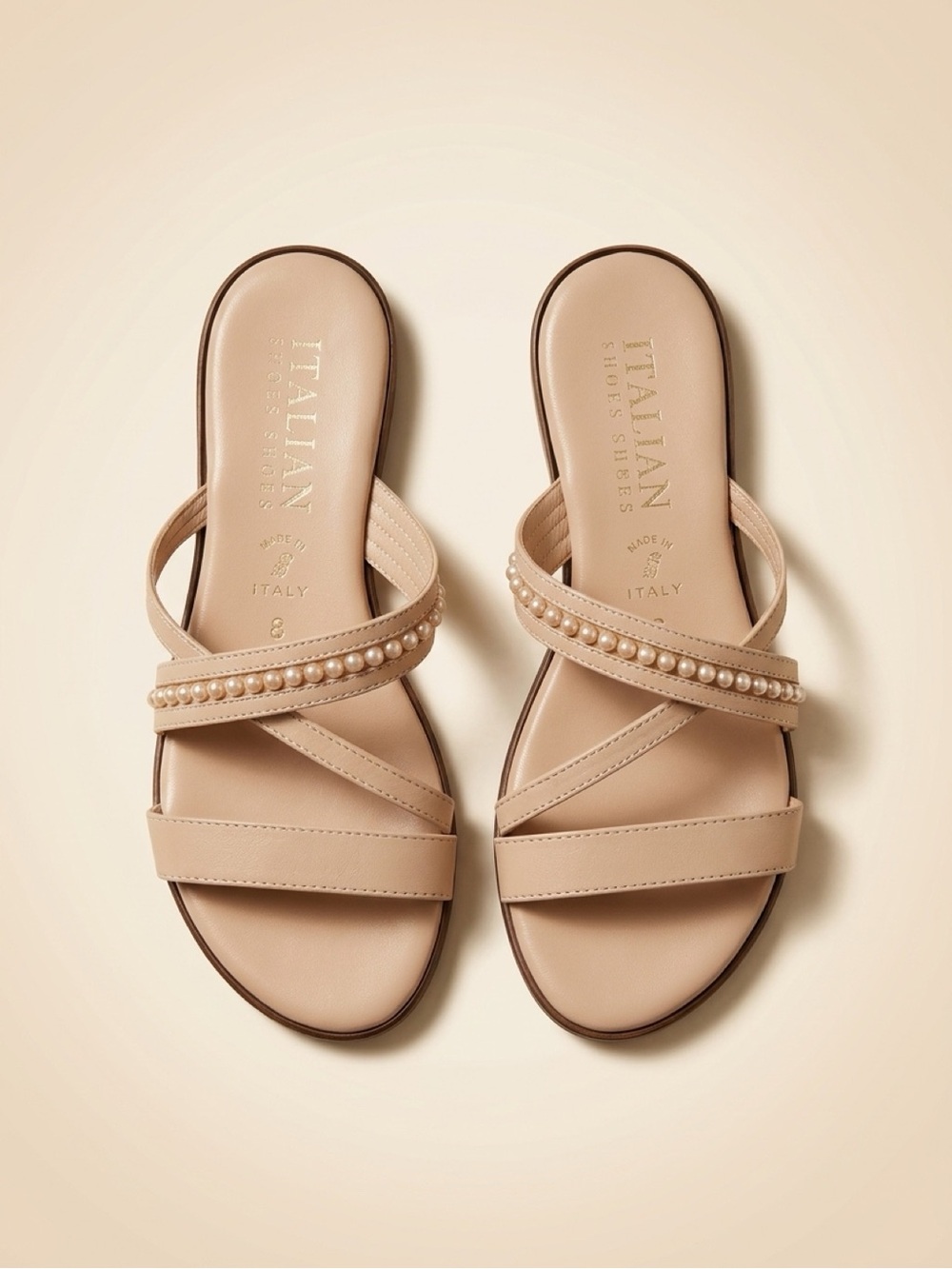 Italian Shoemakers Beige Sandals with Pearl Details